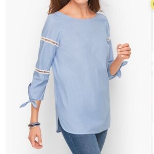 Women's Talbots Tie Detail Poplin Top Blue / White Striped, 100% Cotton,‎ Sz M